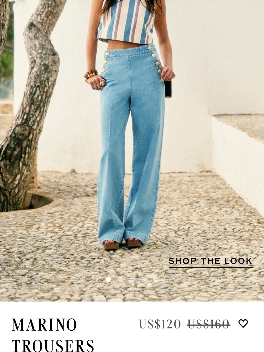 Sezane Light Blue Wide Leg Jeans with Gold Buttons Marino trousers